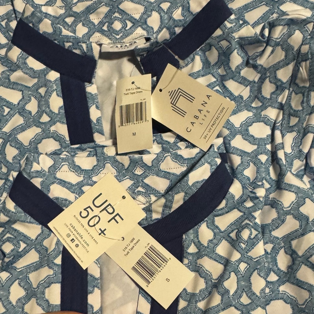 New Cabana life Short Sleeve Sport Dress Blue and White Patterned - Picture 7 of 7